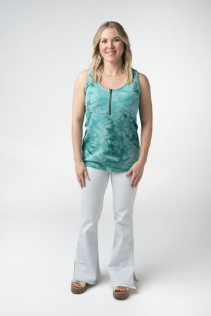 Mila Zipper Tank - Teal Tie Dye by Michelle Mae
