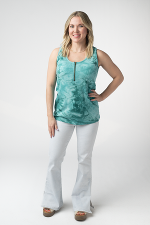 Mila Zipper Tank - Teal Tie Dye by Michelle Mae