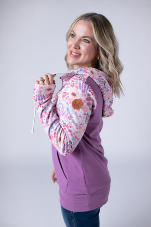 Halfzip Hoodie - Coral Sunset Floral and Mauve by Michelle Mae