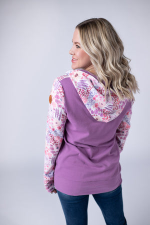 Halfzip Hoodie - Coral Sunset Floral and Mauve by Michelle Mae