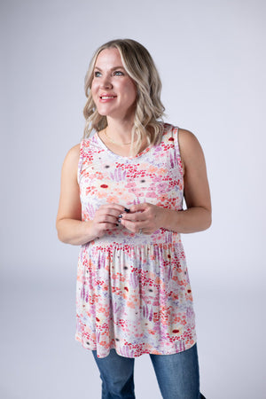 Renee Ruffle Tank Top - Coral Sunset Floral by Michelle Mae