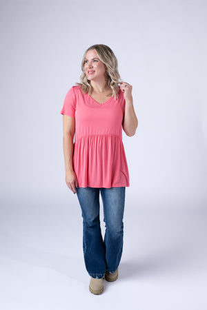 Sarah Ruffle Short Sleeve - Sun Kissed Coral by Michelle Mae