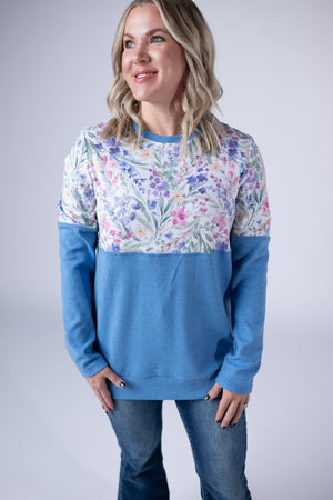 Natalie Pullover - Cottage Floral and Light Blue by Michelle Mae