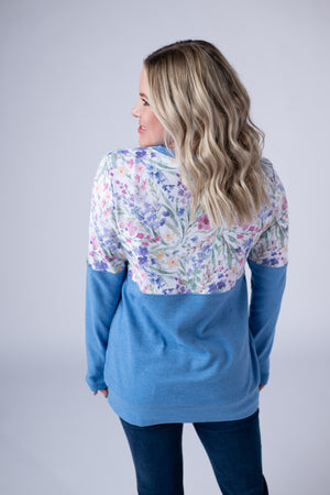 Natalie Pullover - Cottage Floral and Light Blue by Michelle Mae