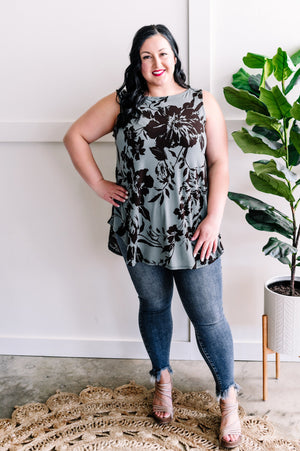 Sleeveless Floral Tunic In Eucalyptus