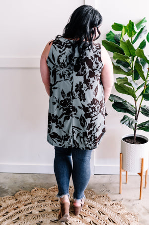 Sleeveless Floral Tunic In Eucalyptus