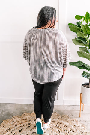 Dolman Sleeve Faux Button Gray Striped Top