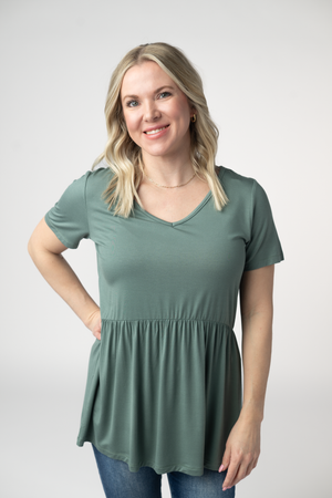 PREBOOK Sarah Ruffle Short Sleeve - Dusty Jade
