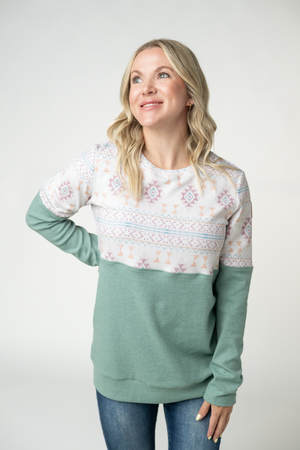 PREBOOK Natalie Pullover - Desert Geometric and Dusty Jade