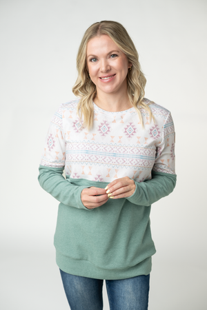 PREBOOK Natalie Pullover - Desert Geometric and Dusty Jade
