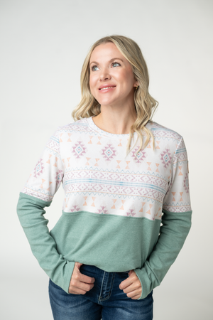 PREBOOK Natalie Pullover - Desert Geometric and Dusty Jade