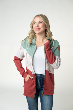 PREBOOK Colorblock Fullzip - Dusty Jade, Desert Geometric, and Raspberry