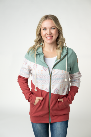 PREBOOK Colorblock Fullzip - Dusty Jade, Desert Geometric, and Raspberry