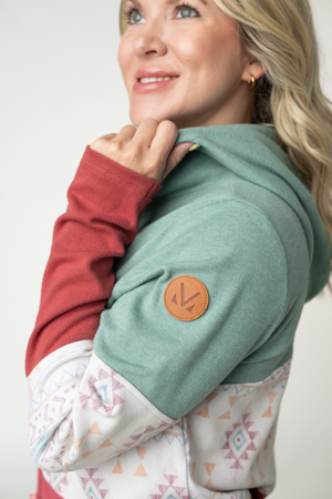 PREBOOK Colorblock Fullzip - Dusty Jade, Desert Geometric, and Raspberry