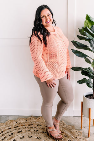 Open Knit Crochet Sweater In Peach