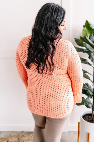 Open Knit Crochet Sweater In Peach