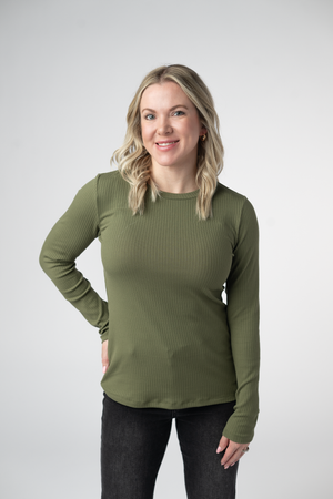 Reese Ribbed Long Sleeve Top - Olive by Michelle Mae