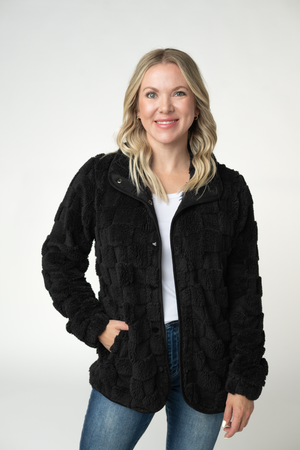 PREBOOK Checkered Snap Sherpa - Black