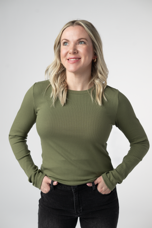 Reese Ribbed Long Sleeve Top - Olive by Michelle Mae