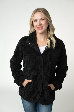 PREBOOK Checkered Snap Sherpa - Black