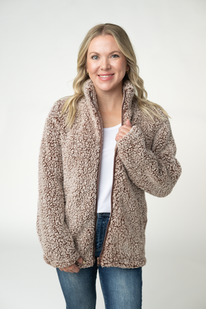 PREBOOK Two Tone Fullzip Sherpa - Brown and White