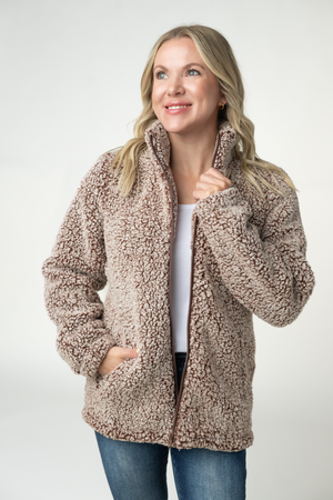 PREBOOK Two Tone Fullzip Sherpa - Brown and White