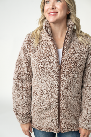 PREBOOK Two Tone Fullzip Sherpa - Brown and White