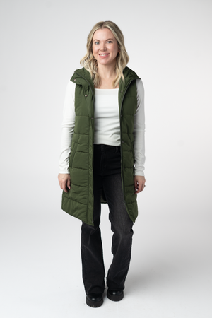 Harlow Long Vest - Dark Olive by Michelle Mae