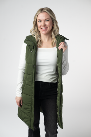 Harlow Long Vest - Dark Olive by Michelle Mae