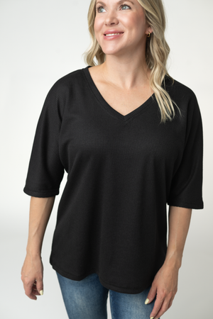 PREBOOK Emerson Waffle Top - Black