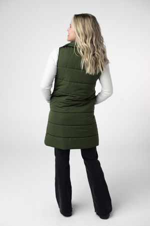 Harlow Long Vest - Dark Olive by Michelle Mae