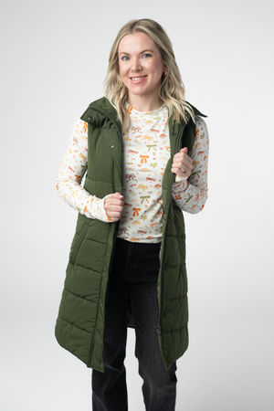 Harlow Long Vest - Dark Olive by Michelle Mae