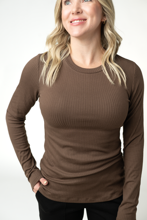 PREBOOK Reese Ribbed Long Sleeve Top - Brown