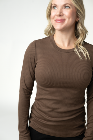 PREBOOK Reese Ribbed Long Sleeve Top - Brown