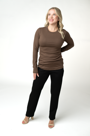 PREBOOK Reese Ribbed Long Sleeve Top - Brown