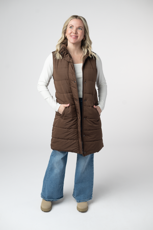 Harlow Long Vest - Brown by Michelle Mae