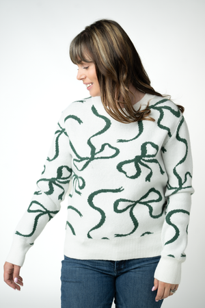 PREBOOK Ribbons Sweater - Ivory and Evergreen
