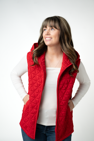 PREBOOK Heather Geometric Hooded Vest - Red