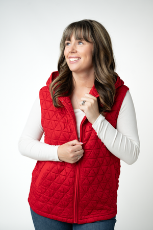 PREBOOK Heather Geometric Hooded Vest - Red