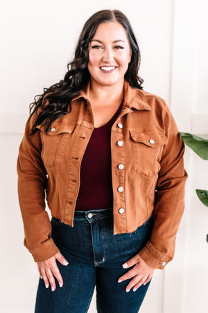 Judy Blue Stretchy Denim Jacket In Rich Toffee