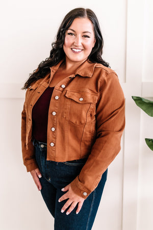 Judy Blue Stretchy Denim Jacket In Rich Toffee