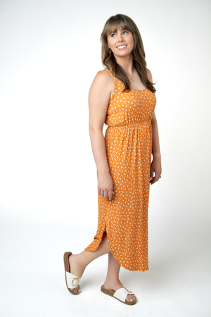 Reagan Ribbed Midi Dress - Pumpkin Floral by Michelle Mae