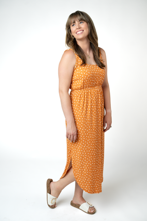 Reagan Ribbed Midi Dress - Pumpkin Floral by Michelle Mae