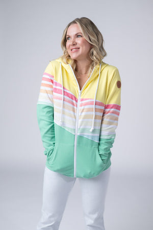 Colorblock Fullzip - Yellow, Rainbow Stripes, and Lime by Michelle Mae