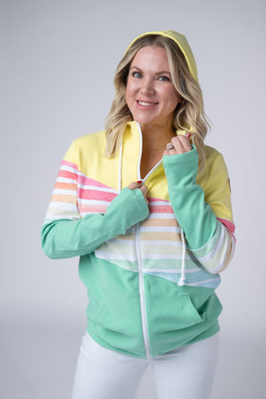 Colorblock Fullzip - Yellow, Rainbow Stripes, and Lime by Michelle Mae