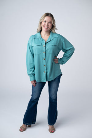 Brenna Button Down Top - Teal by Michelle Mae