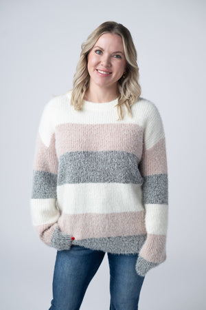 Cozy Block Sweater - Pink and Grey by Michelle Mae