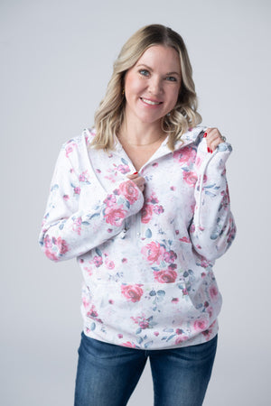 HalfZip Hoodie - Pink Bloom by Michelle Mae