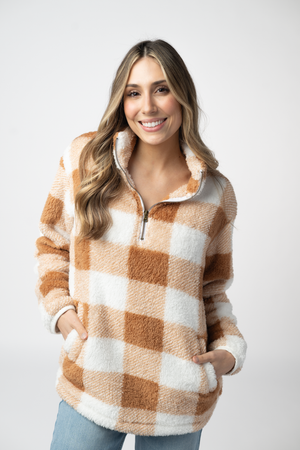 PREBOOK Sherpa Plaid Pullover - Camel