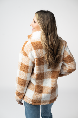 PREBOOK Sherpa Plaid Pullover - Camel